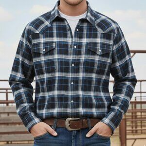 Ely Cattleman Pearl Snap Shirt 3XLT Tall Plaid Western Wrinkle Resistant Rodeo